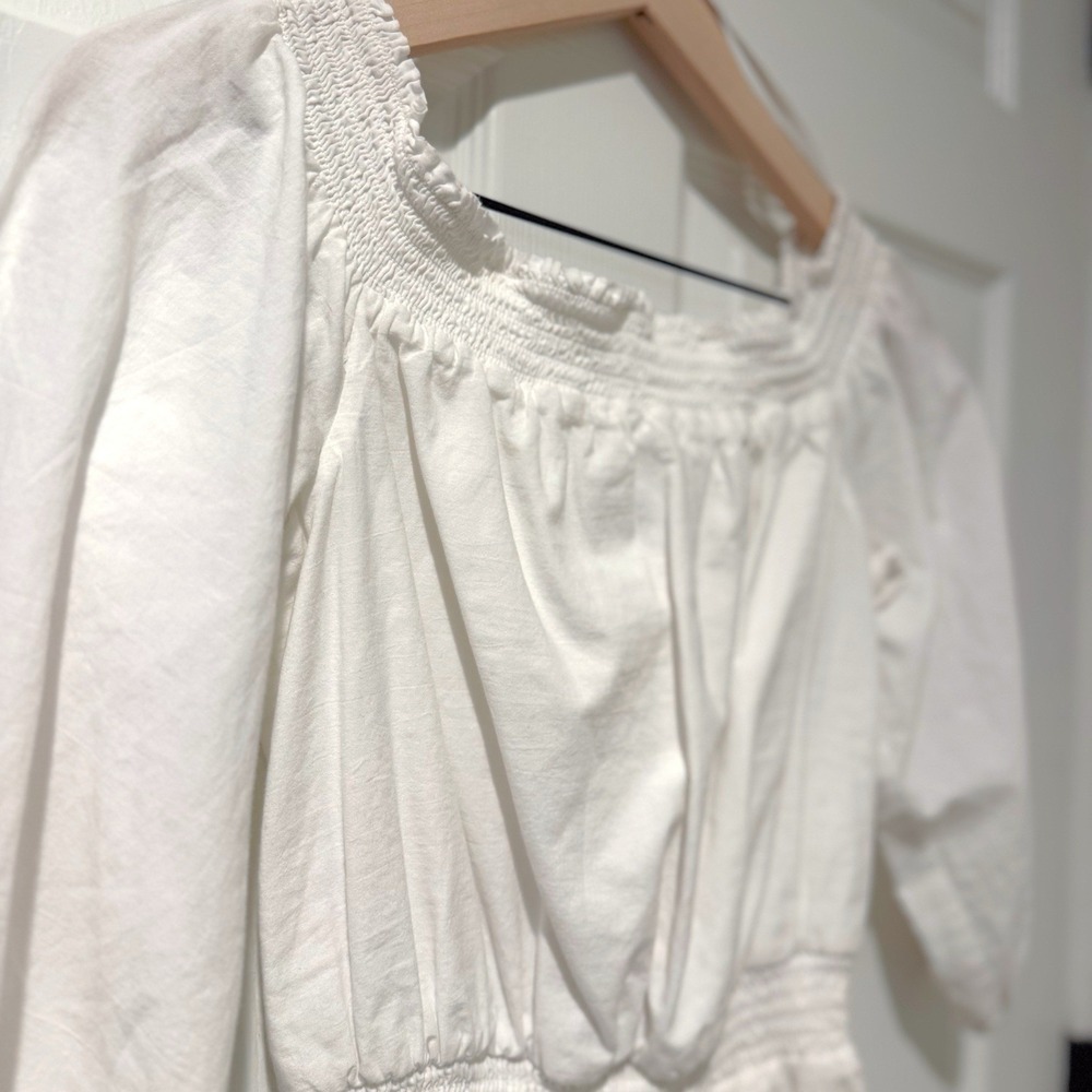 Chelsea28 White Cotton Off Shoulder Embroidered Floral Lined Cottagecore Dress 2 - Picture 3 of 9